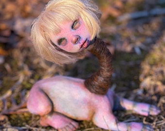 Therian ~ OOAK art doll ~ part girl ~ part animal ~ sphinx ~ shapeshifter ~ transspecies by Jennifer Latham Robinson Outsider Dolls