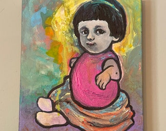 Bella, 8 x 10 acrylic painting by Jennifer Latham Robinson, limb difference advocacy