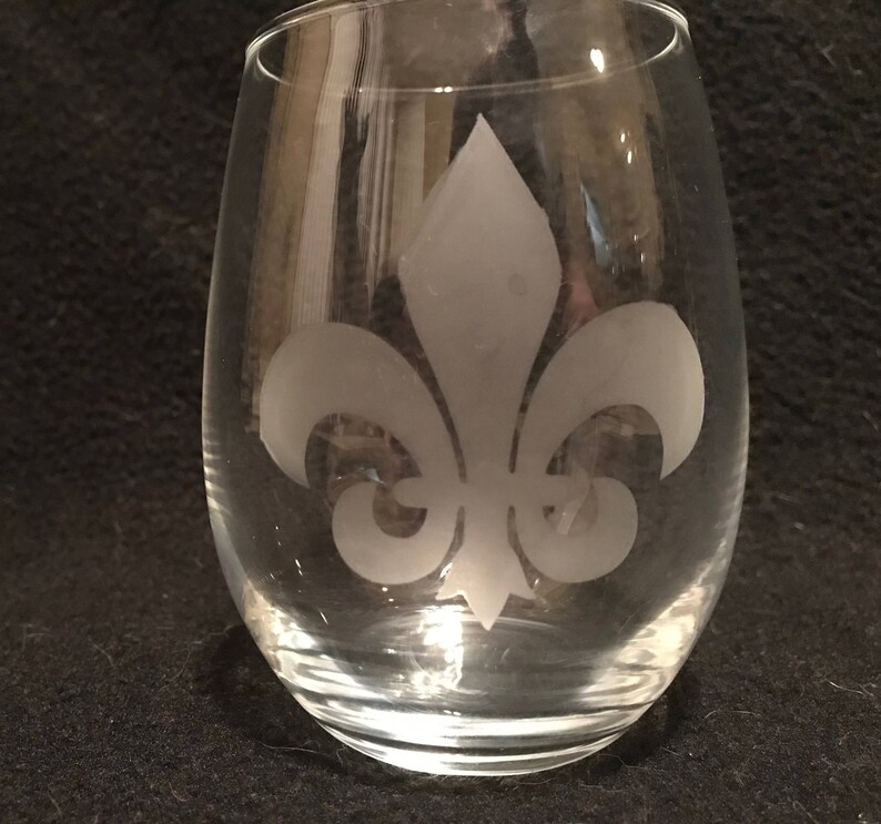 Stemless Wine Glass With Etched Fleur De Lis Etsy