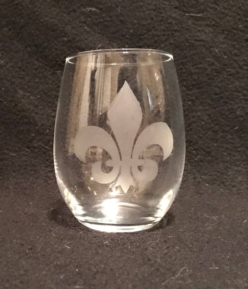 Stemless Wine Glass With Etched Fleur De Lis Etsy