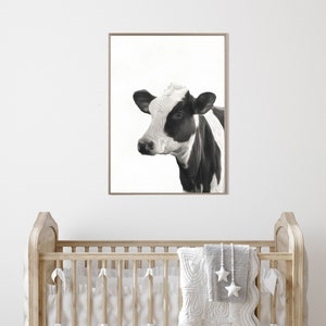 Cow Picture Wall Art Digital Download | Black and White Holstein Cow Printable