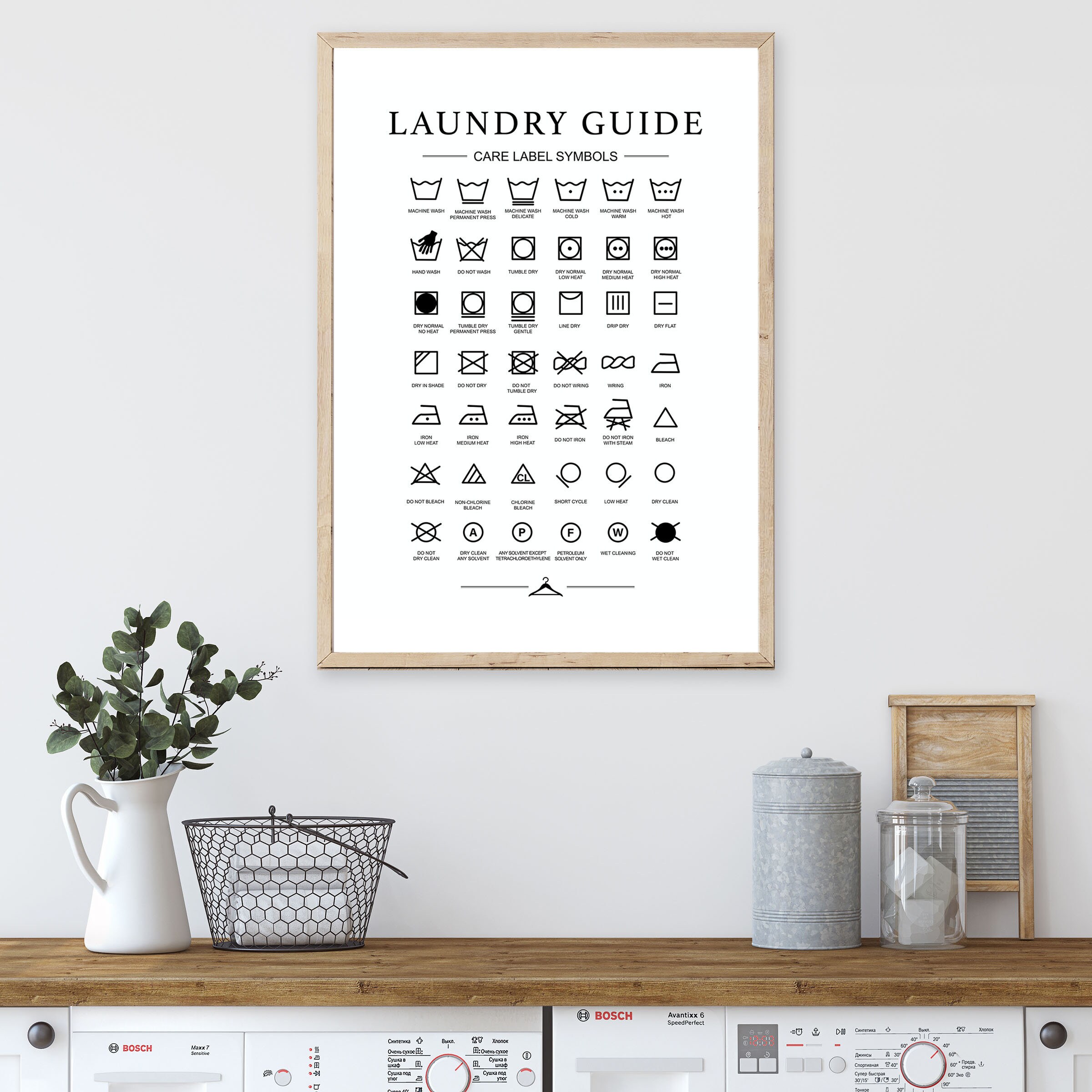 Guía de símbolos de lavandería imprimible / Letrero de sala de | Etsy