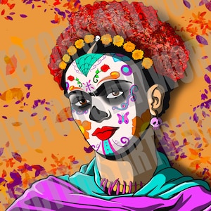 Suiker Schedel Frida Wallpaper PNG | Sublimatie Ontwerpen | Digitale achtergronden | Sublimatie PNG Designs | PNG-| Frida | Dia De Los Muertos