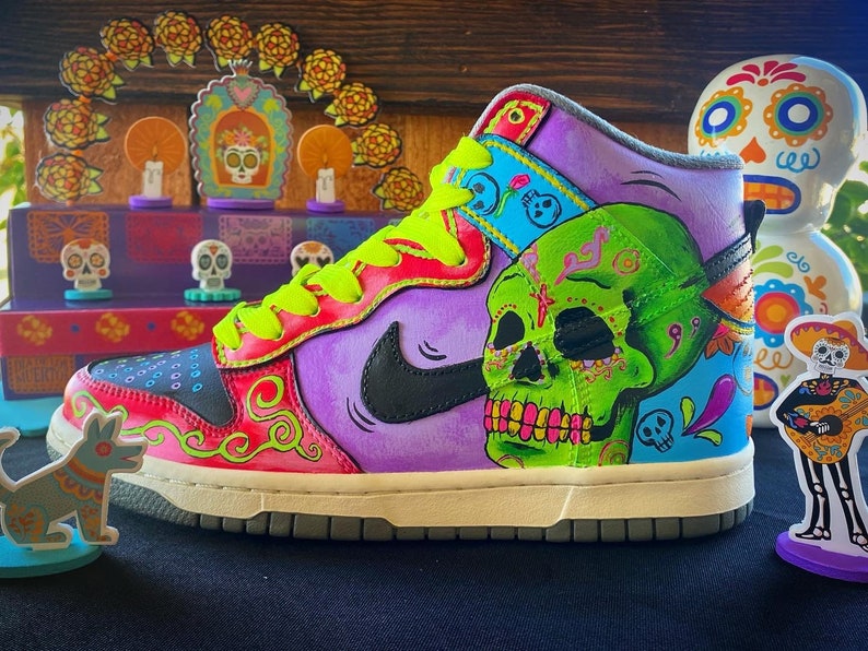 Dia De Los Muertos Custom Dunk Highs Custom Sneakers Etsy