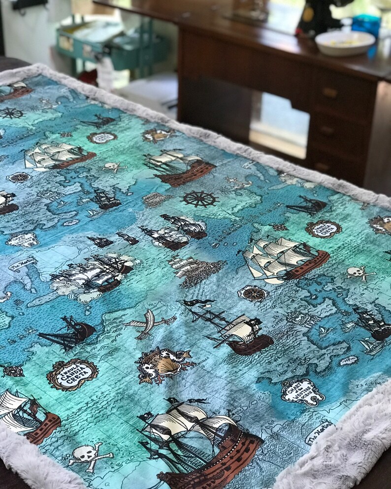 Pirate Ship Baby Blanket Sea Glass Minky Blanket Pirate Etsy