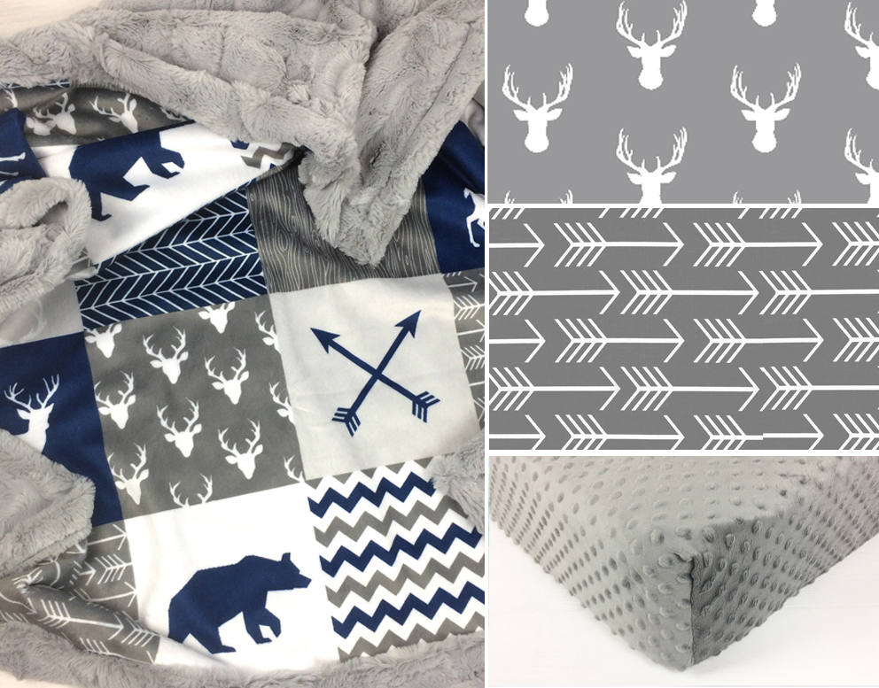 DEER CRIB SET baby minky bedding deer bear bedding set navy Etsy