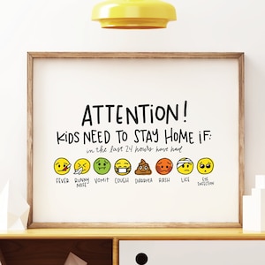 Daycare Preschool Church Nursery Emoji Graphic Sick Policy Sign Print