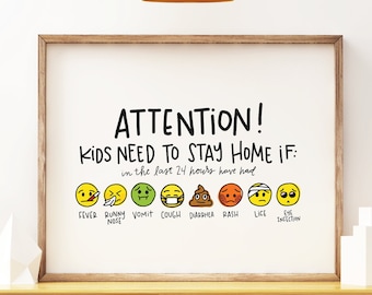 Daycare Preschool Church Nursery Emoji Graphic Sick Policy Sign Print
