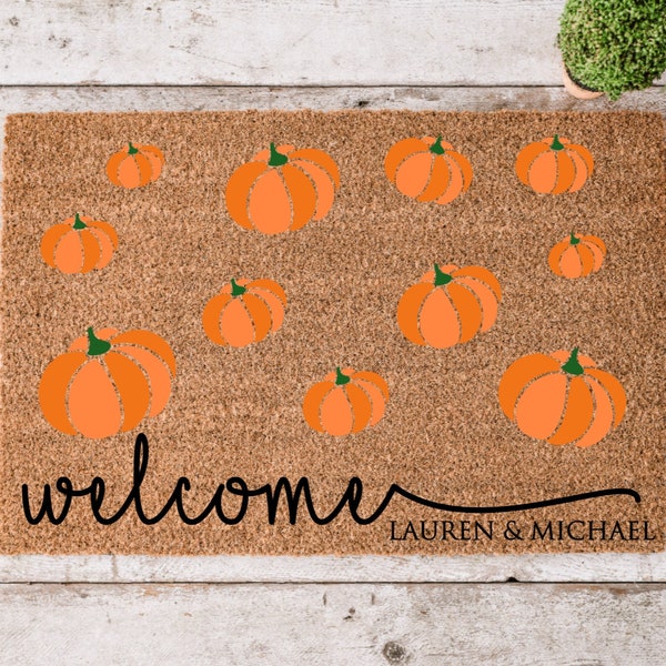 Seasonal Pumpkin Welcome Fall Mat | Custom Doormat | Thanksgiving | Funny door mat | Housewarming Gift | Hello Pumpkin Mat | Fall Doormat