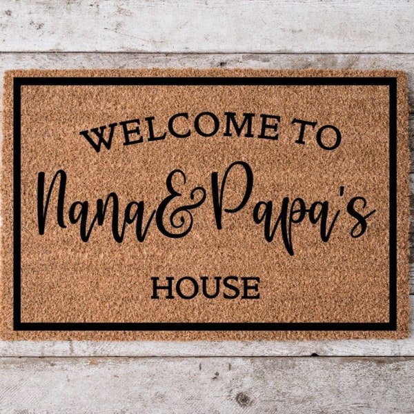 Welcome to Nana and Papa House | Custom Welcome Mat | Cheerful Gift | Personalized Doormat | Housewarming Gift | Grandma and Grandpa Gift