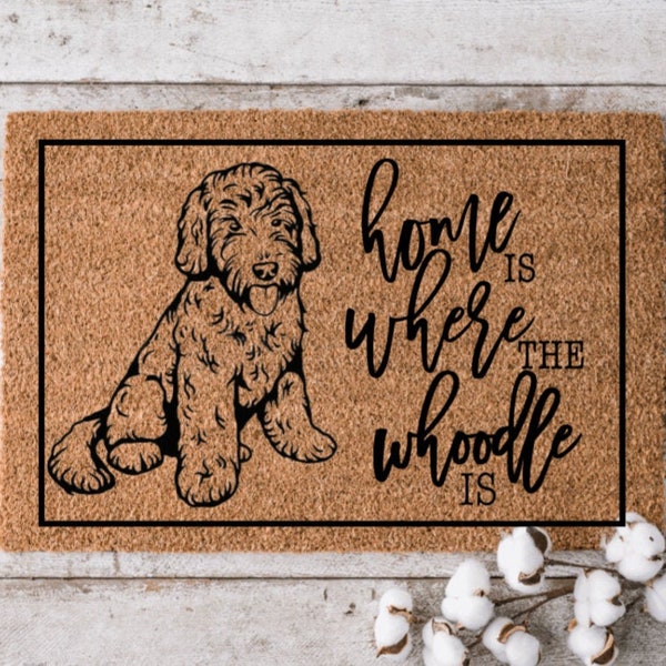 Home is Where My Whoodle Is Welcome Mat | Perfect Gift for Dog Lovers | Personalized Door Mat | New Home Decor | Housewarming Gift