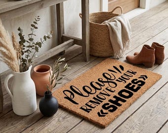 Please Remove Your Shoes Doormat, Funny Entryway Rug, Custom Coir Door Mat, Home Decor
