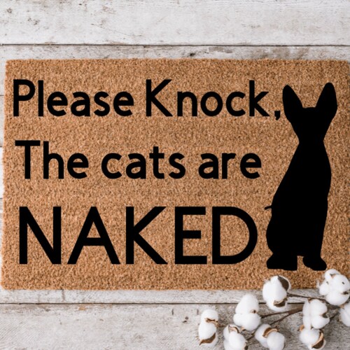 Naked Cat Doormat | Funny Sphynx Cat Welcome Mat, Housewarming