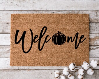 Welcome Pumpkin, Custom Welcome Mat, Hey There Pumpkin, Personalized Fall Doormat, Fall Decor, Housewarming Gift, Seasonal Outdoor Rug