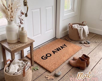Go Away Doormat, Funny Introvert Welcome Mat Natural Coir Entryway Rug