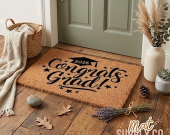2026 Congrats Grad Coir Welcome Mat for Farmhouse Graduation Party