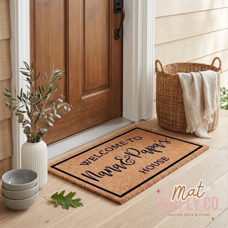Welcome to Nana and Papa House | Custom Welcome Mat | Cheerful Gift | Personalized Doormat | Housewarming Gift | Grandma and Grandpa Gift image 1