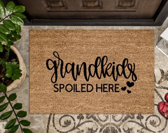 Grandkids Spoiled Here | Welcome Mat | Door Mat | Cheerful Gift | Home Doormat | Housewarming Gift | Love Your Mat