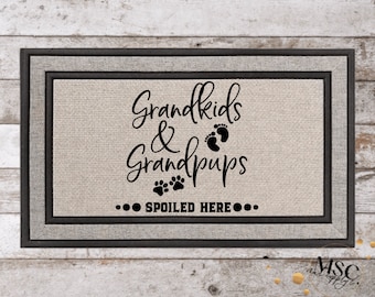 Grandkids & Grandpups Spoiled Here Doormat | Custom Grandma Grandpa Gift