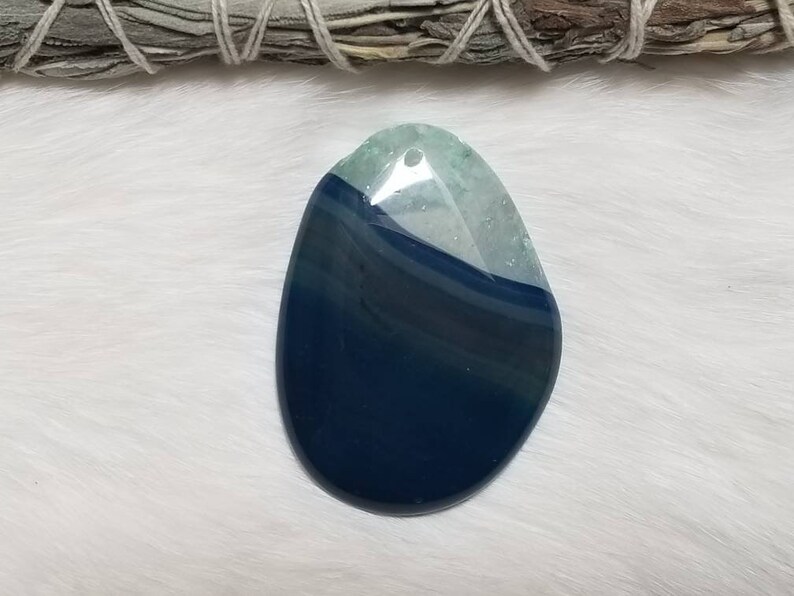Blue Agate Geode Druzy Oval Pendant 57mm