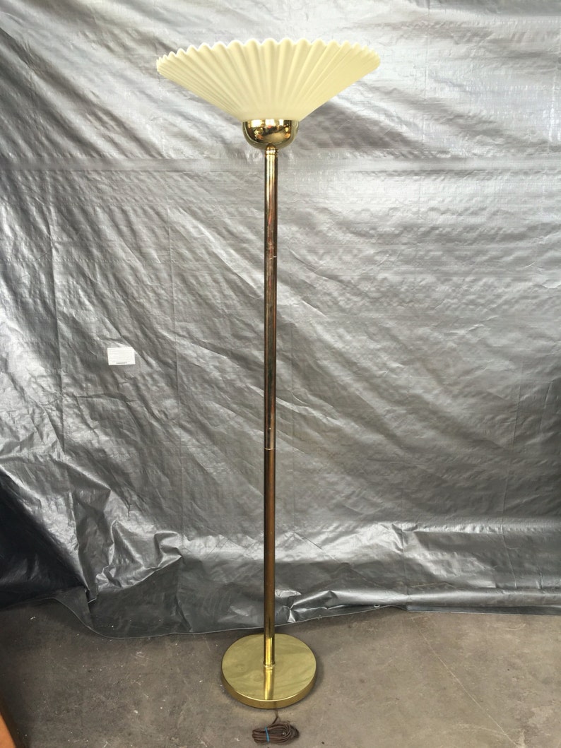 Hollywood Regency Brass Floor Lamp With Large Shade