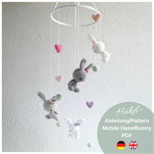 Crochet pattern mobile with bunnies and hearts | Crochet pattern mobile with bunny | PDF | German | English - Amigurumi