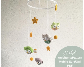 Crochet pattern mobile with owls | Crochet pattern mobile owl | PDF | German | English - Amigurumi