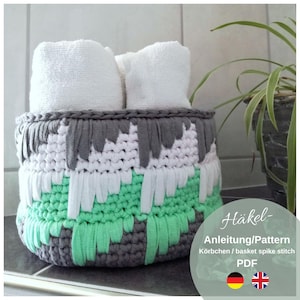 Häkelanleitung Körbchen mit Spike stitch | Crochet pattern basket with spike stitch | PDF | Deutsch | English