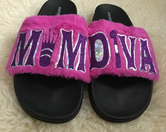 Personalized Faux Fur Slides