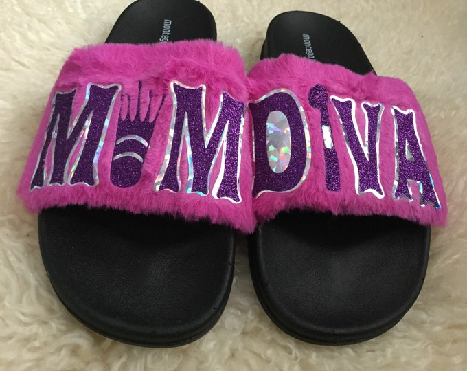 Personalized Faux Fur Slides