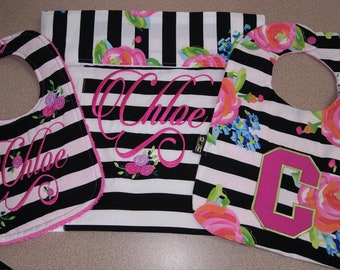 FLORAL/STRIPED 3 Piece Designer Baby Ensemble