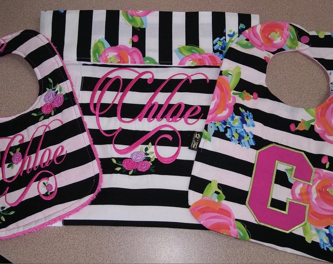 FLORAL/STRIPED 3 Piece Designer Baby Ensemble