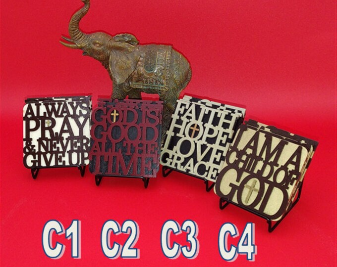 Wooden Christian Coaster Sets with Metal Holder
