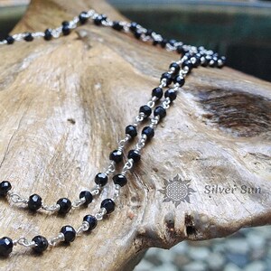 Zwarte granaatsteen kralen sterling zilveren draad ketting diameter kralen 3 mm sieraden ontwerp zilveren zon stijl handgemaakt uit Bali