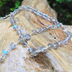 Labradoriet kralen sterling zilver draad ketting lengte 50 cm diameter kralen 4 mm hanger zilveren zon stijl sieraden ontwerp handgemaakt uit Bali