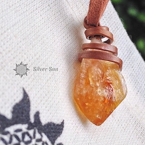 Crystal Ametrine Wrought Copper Pendant Necklace Jewelry Design Silver Sun Style Cord Synthetic Suede Adjusts Any Size Handmade From Bali