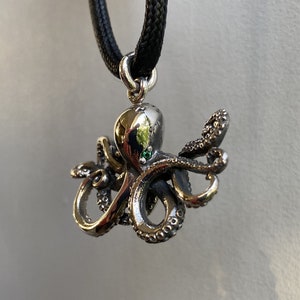 Octopus Pendant Sterling Silver Green Emerald From Zambia Black Nylon Cord Necklace Includes Packaging Silver Sun Style Jewelry Handmade