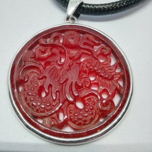 Red Dragon Pendant Carnelian Sterling Silver Frame And Lock Black Nylon Cord Jewelry Design Silver Sun Style Necklace Handmade From Bali