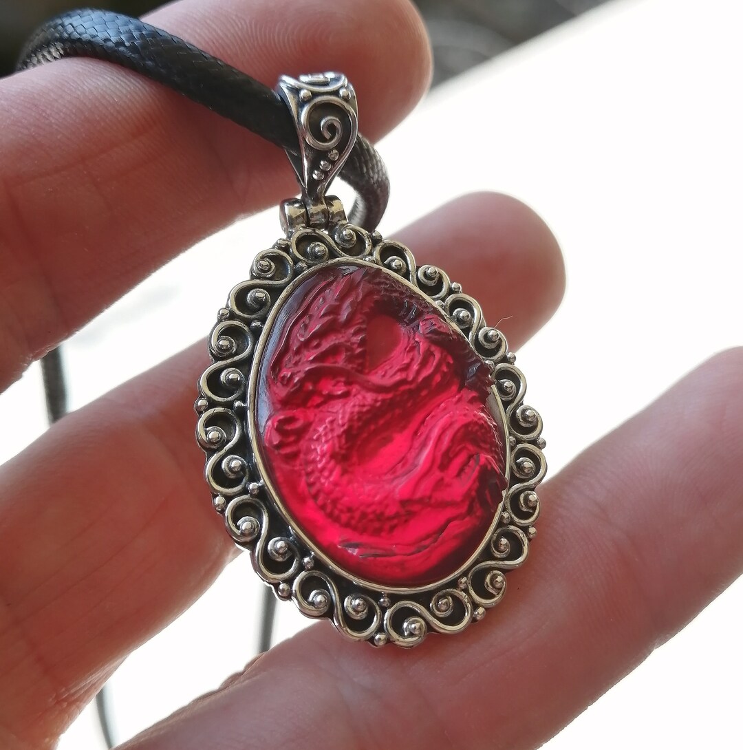 ONLY ONE Fire Dragon Pendant Red Ruby Stone Sterling Silver Necklace ...