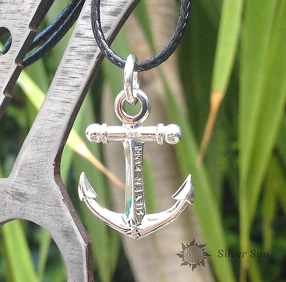 Sterling Silver Anchor Necklace Pendant Black Nylon Cord Any Sterling Silver Anchor Necklace Pendant Black Nylon Cord Any