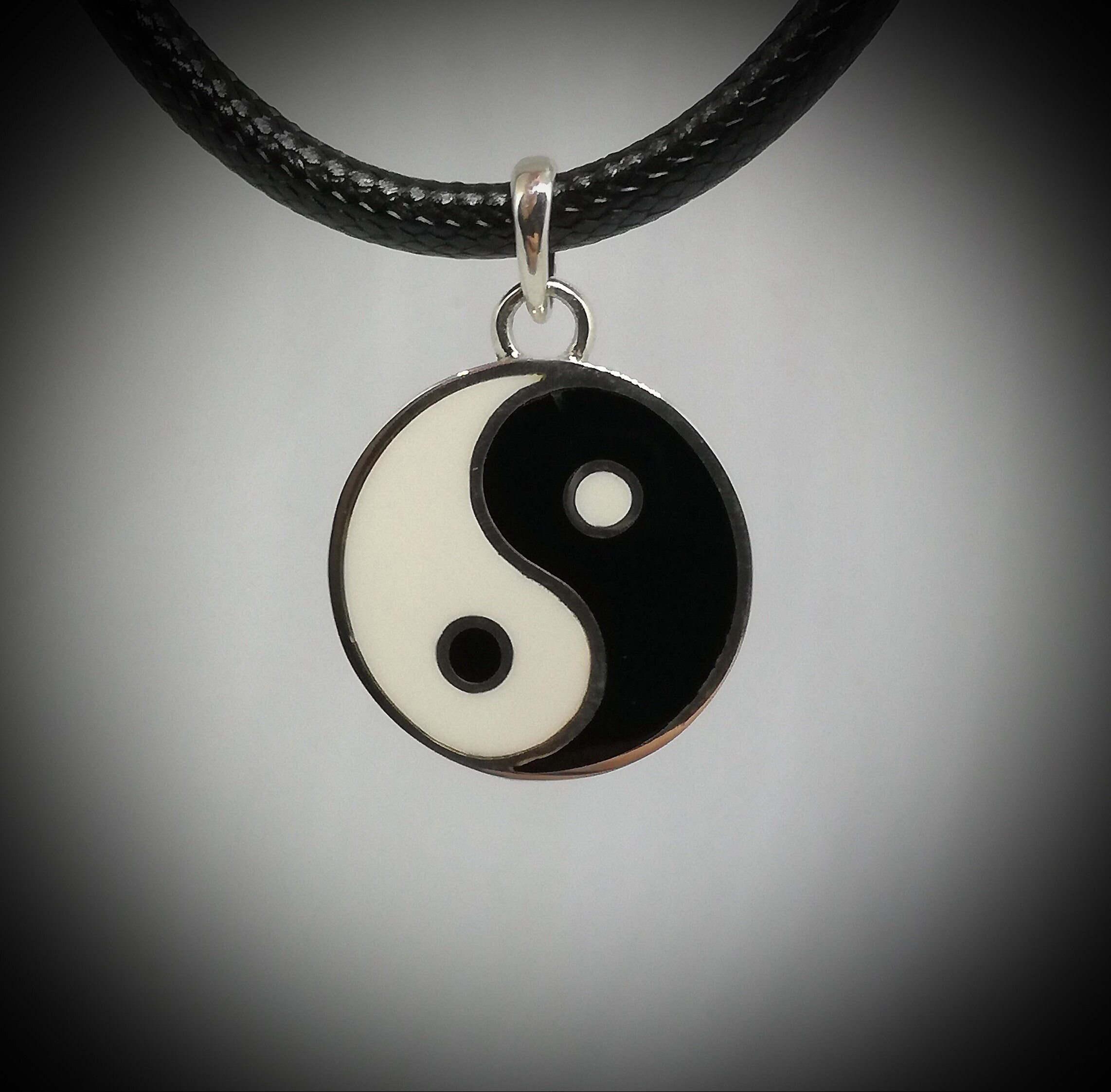 Yin Yang Pendant Sterling Silver Black and White Enamel Etsy