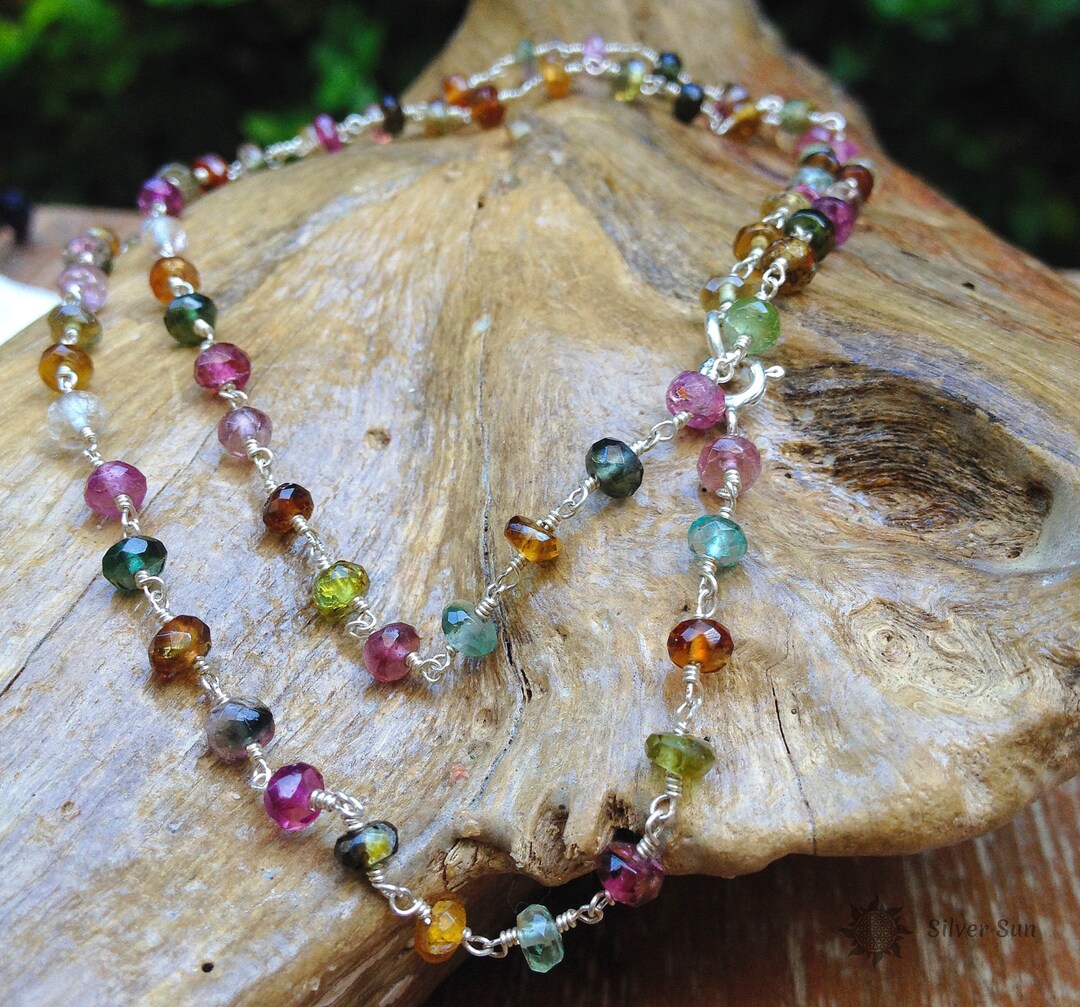 Yuu Multi Color Tourmaline Beaded Sterling Silver Wire Any Size