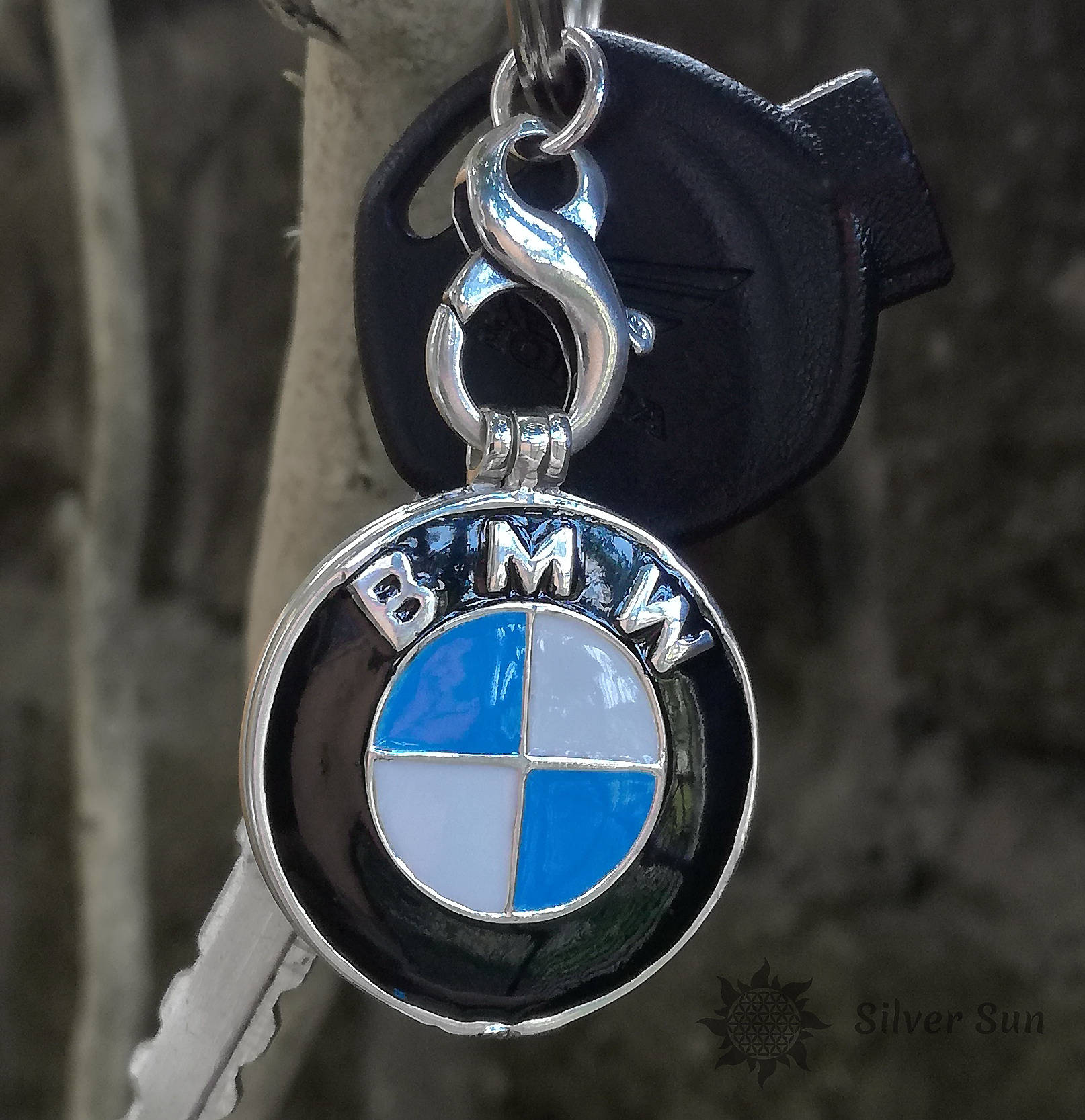 BaliSilverSun Keychain BMW with Secret It Opens Sterling Silver Enamel Steel Ring Includes Branded Packaging Silver Sun Style Jewelry Design from Bali