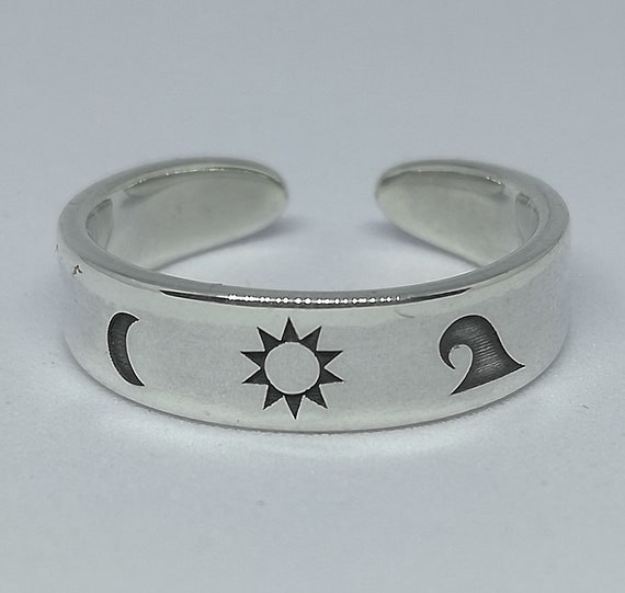 FOR FINGERS FOOT Ring Moon Sun Wave Free Size Sterling Silver | Etsy