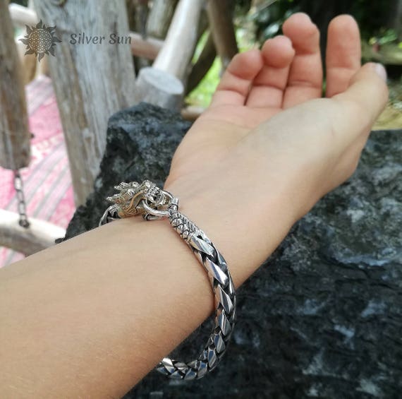 ドラゴン ブレスレット ヘッド イエロー ゴールド 14K チェーンと 