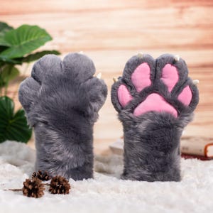 Gery 4 Finger Furry Paw with Pink Pads and White Claws | Realistic Furry Animal Paws for Halloween | puppy cat wolf cosplay hand paws