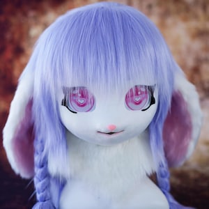 Blauwpaars fursona Kig-masker hoofd | Aangepast harig cosplaymasker met zachte pluche vacht | Perfect voor harige congressen, cosplay en thema-evenementen