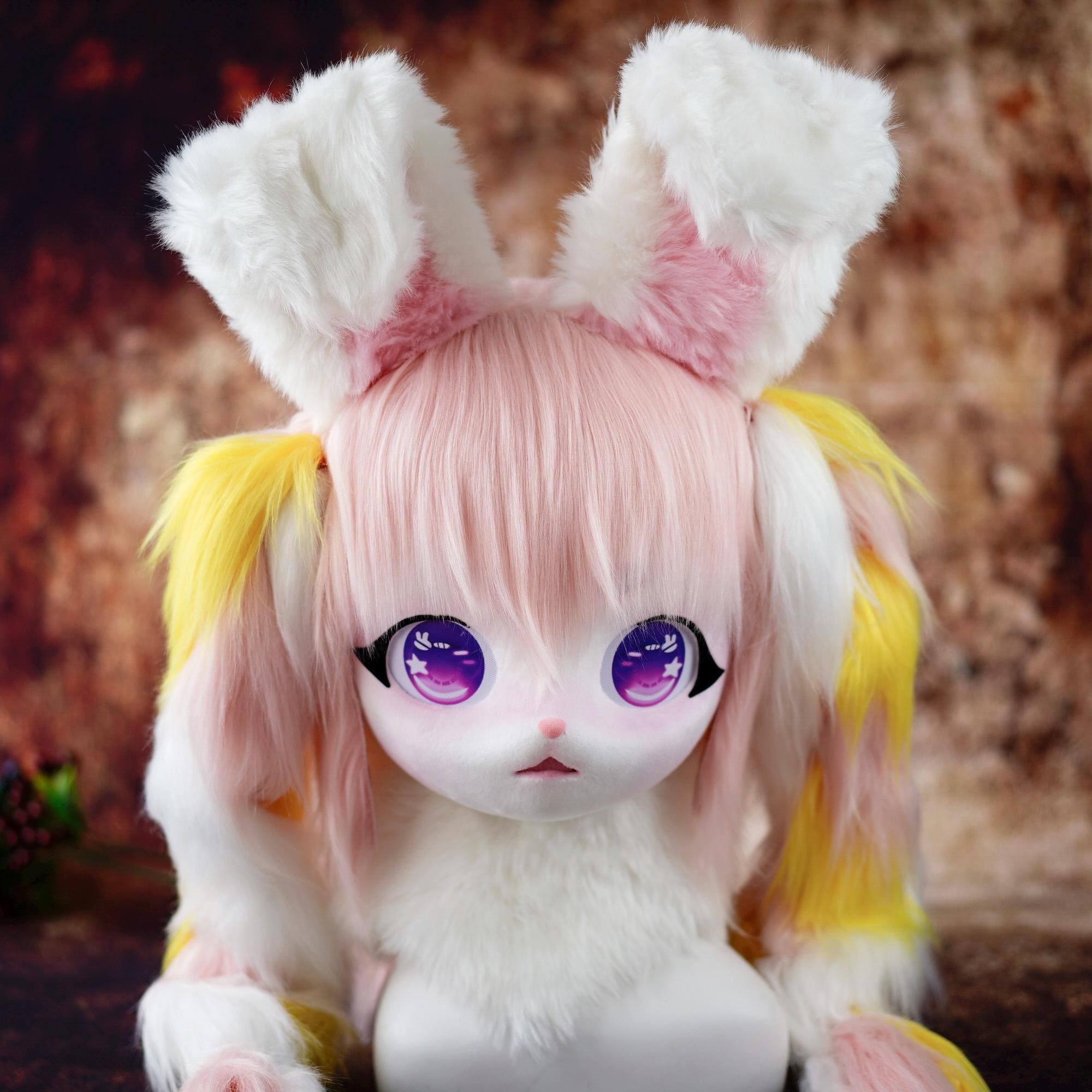 Bunny Ears furry Mask Head | Kigurumi fursuit Rabbit convention wear | Full-Cover Head Anime Character Costume | Halloween Costume Accessory