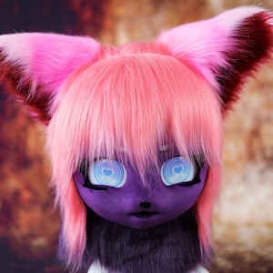 fursuit kig mask, cat play, Theraine fursuit head, Gothic Cosplay accessory, Anthrocon gear, Halloween gift for daguter, beast play, dog fox