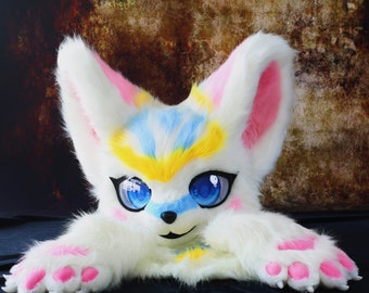 White kemono fursuit head mask, furry gift to friend kid adult partner, cosplay cat dog puppy fox wolf mask,ACG,Fursona custom, Comic-Con